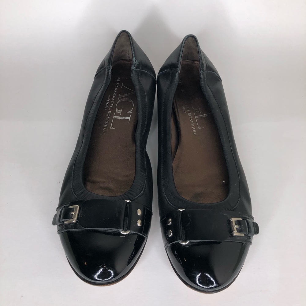 AGL Shoes Flats Slip Ons Women Size 40 US 9 Black Leather Italy Cap Toe - Picture 11 of 16